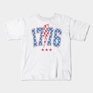 Lightning Checkered Retro Independence Day 1776 Kids T-Shirt